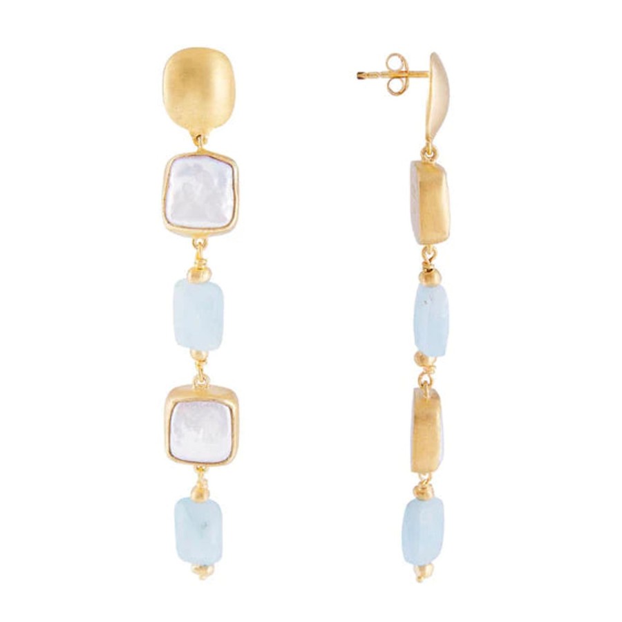 Accessories Fairley | Fairley | Pearl Aqua Cocktail Earrings Ss967Gp