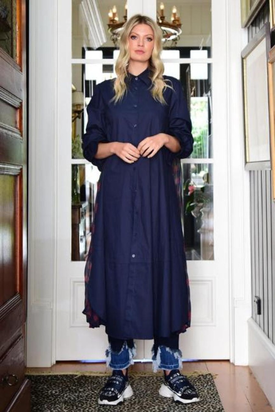 Fashion Cooper | Cooper | Pleating On The Eye Shirt Dress | Navy