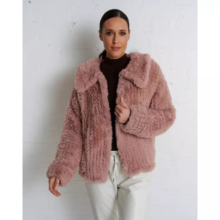 Fashion Lady Luxe | Lady Luxe | Leola Faux Fur Knit Jacket | Rose