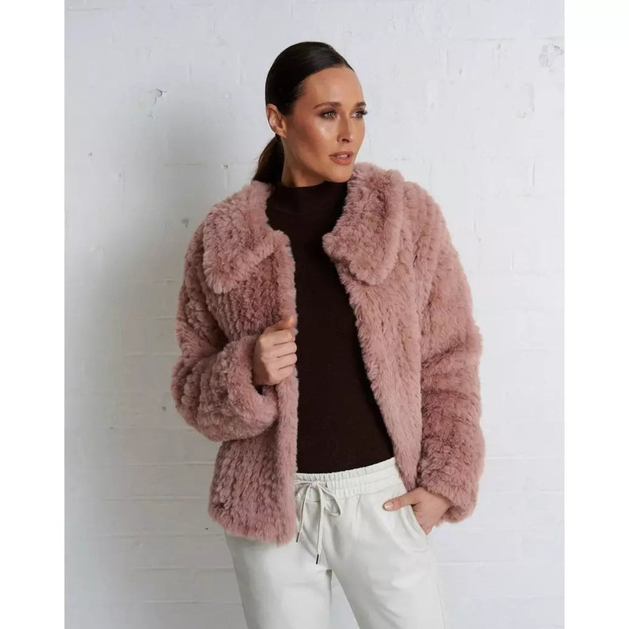 Fashion Lady Luxe | Lady Luxe | Leola Faux Fur Knit Jacket | Rose