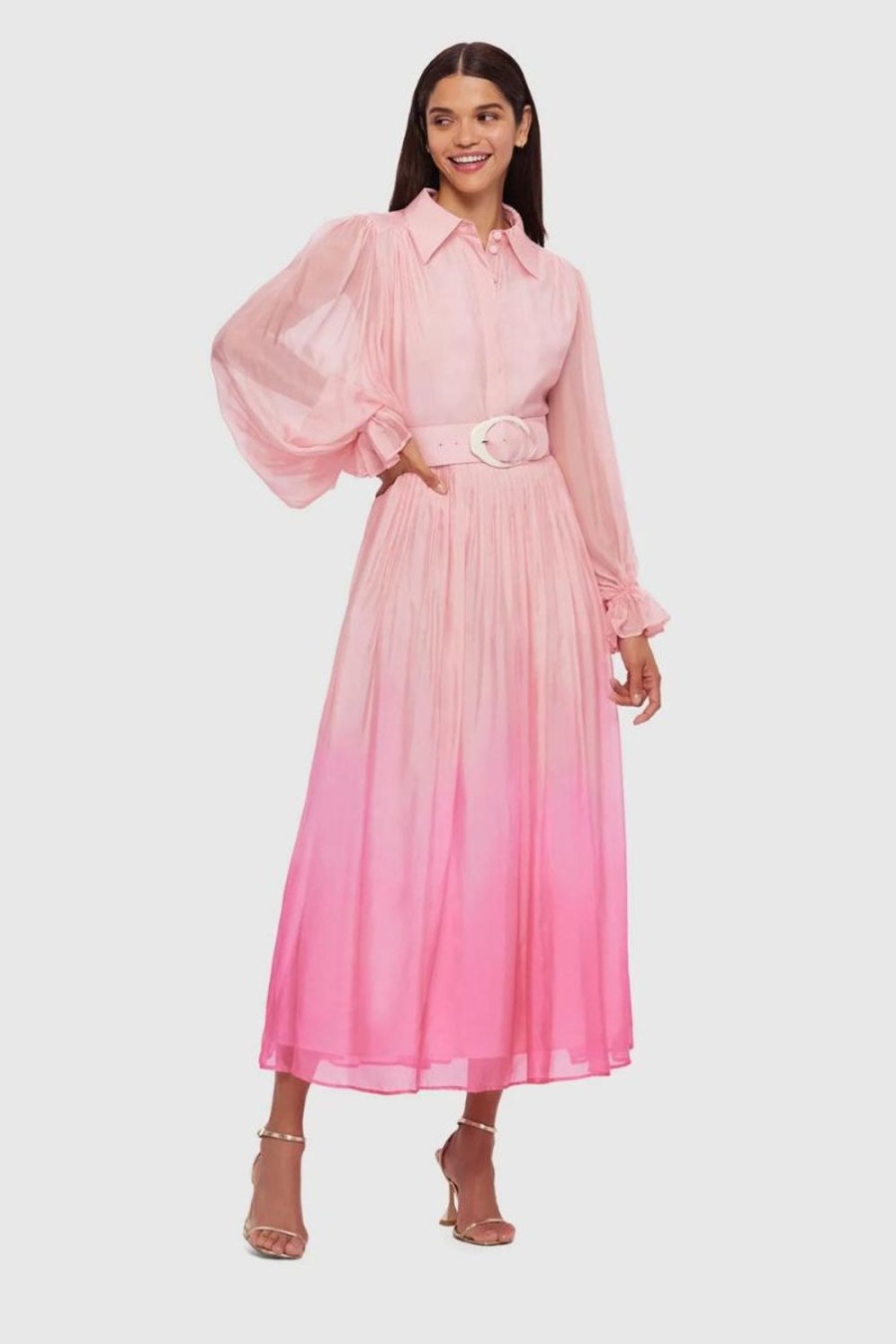 Fashion Leo Lin | Leo Lin | Cassie Tie Neck Midi Dress Ombre Pink