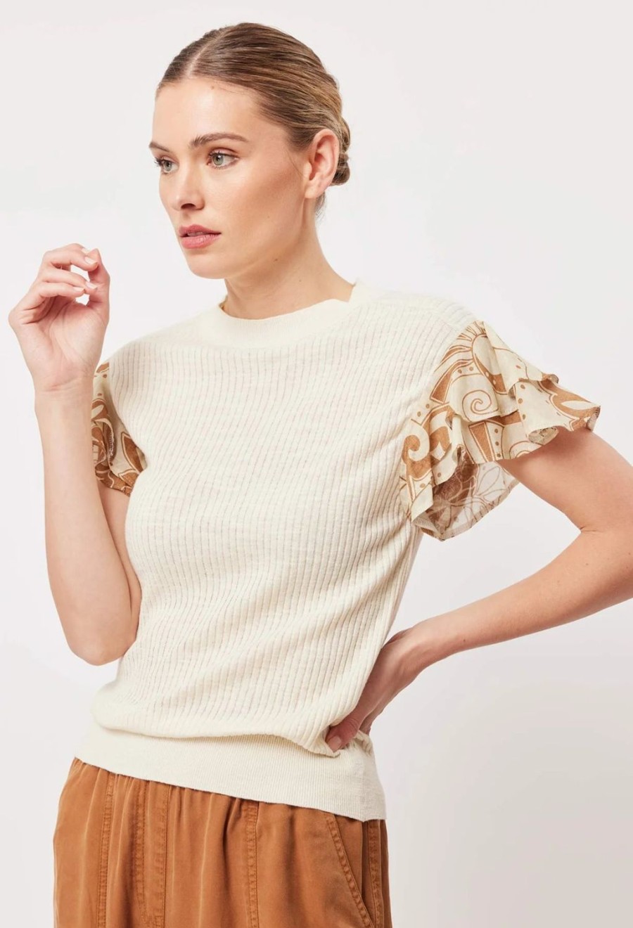 Fashion Once Was | Once Was | Rio Cotton/Linen Ruffle Sleeve Top | Bone