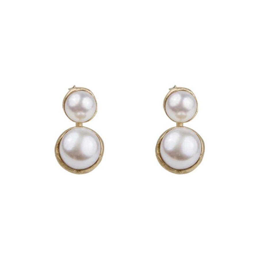 Accessories Fairley | Fairley | Double Pearl Ear Jackets Gold Ss450Gp