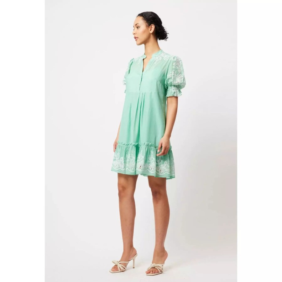 Fashion Once Was | Once Was | Occitan Embroidered Pleat Sleeve Dress | Seafoam