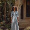 Fashion Once Was | Once Was | Coba Linen Double Split Midi Dress | Del Mar Stripe