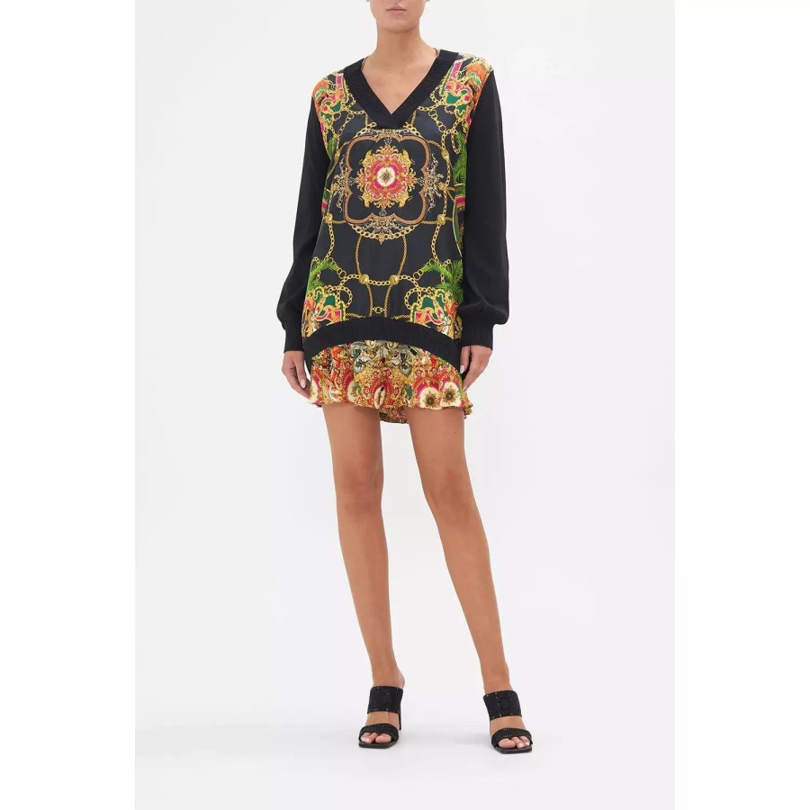 Fashion Camilla | Camilla | Jealousy And Jewels V Neck Silk Front Jumper