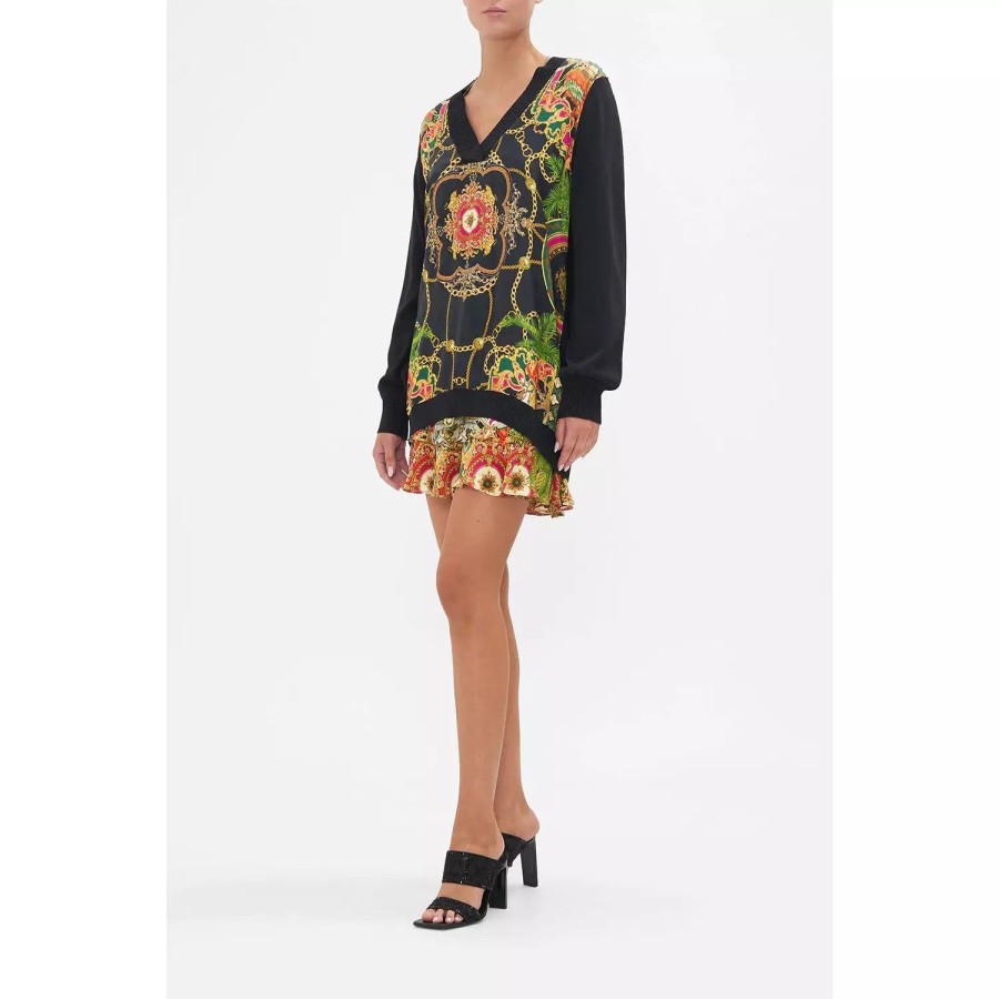 Fashion Camilla | Camilla | Jealousy And Jewels V Neck Silk Front Jumper