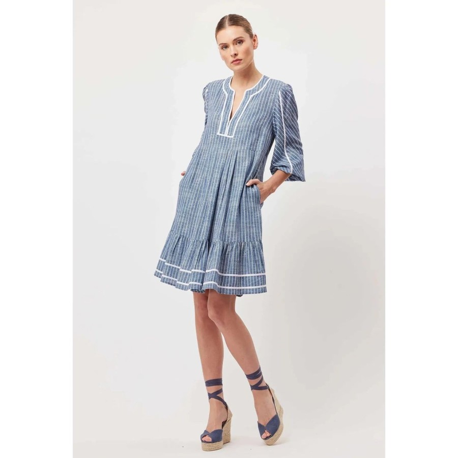 Fashion Once Was | Once Was | Antigua Linen 3/4 Sleeve Babydoll Dress | Del Mar Stripe