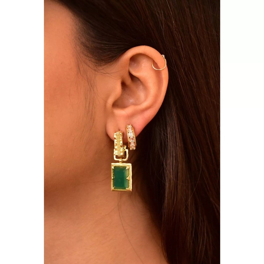 Accessories Mountain & Moon | Mountain & Moon | Alexandra Earrings Green Onyx