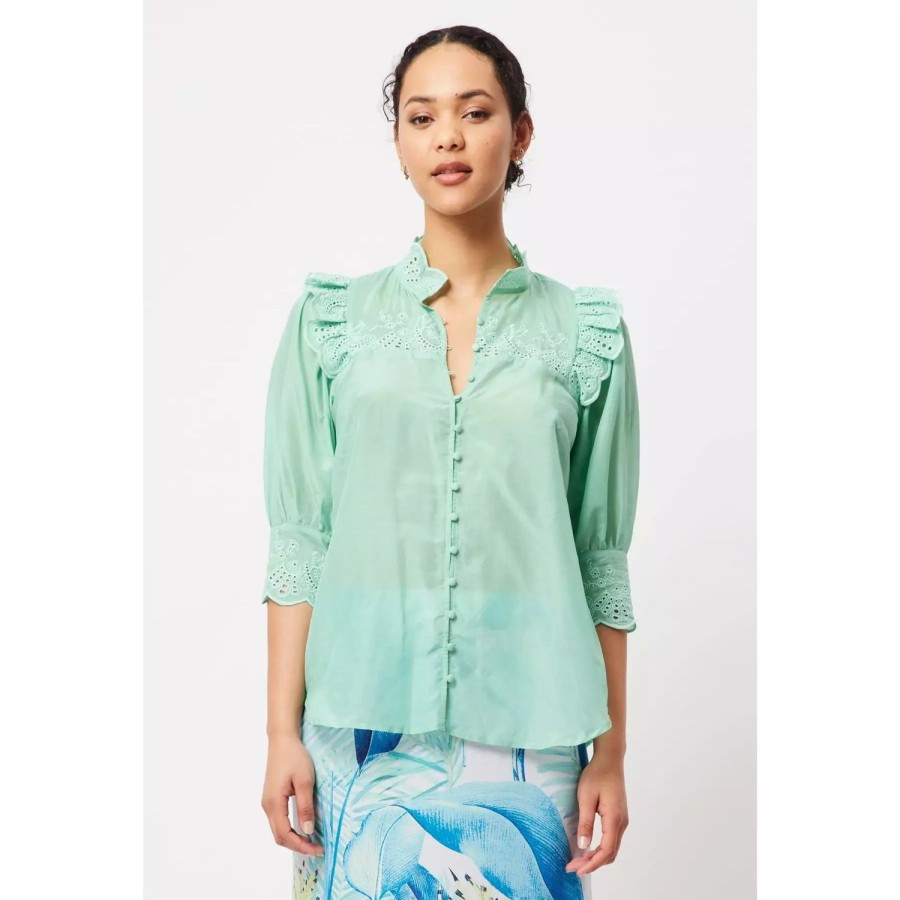 Fashion Once Was | Once Was | Elysian Scallop Detail Blouse | Seafoam