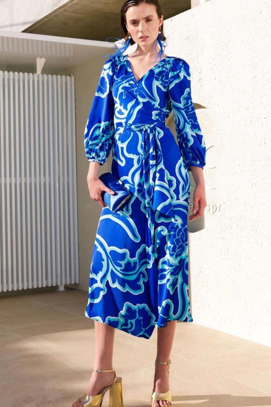 Fashion Sacha Drake | Sacha Drake | Ethereal Wrap Dress | Azure Blue Floral