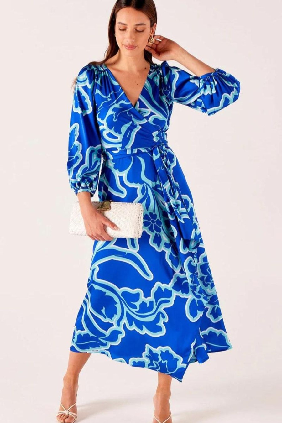 Fashion Sacha Drake | Sacha Drake | Ethereal Wrap Dress | Azure Blue Floral