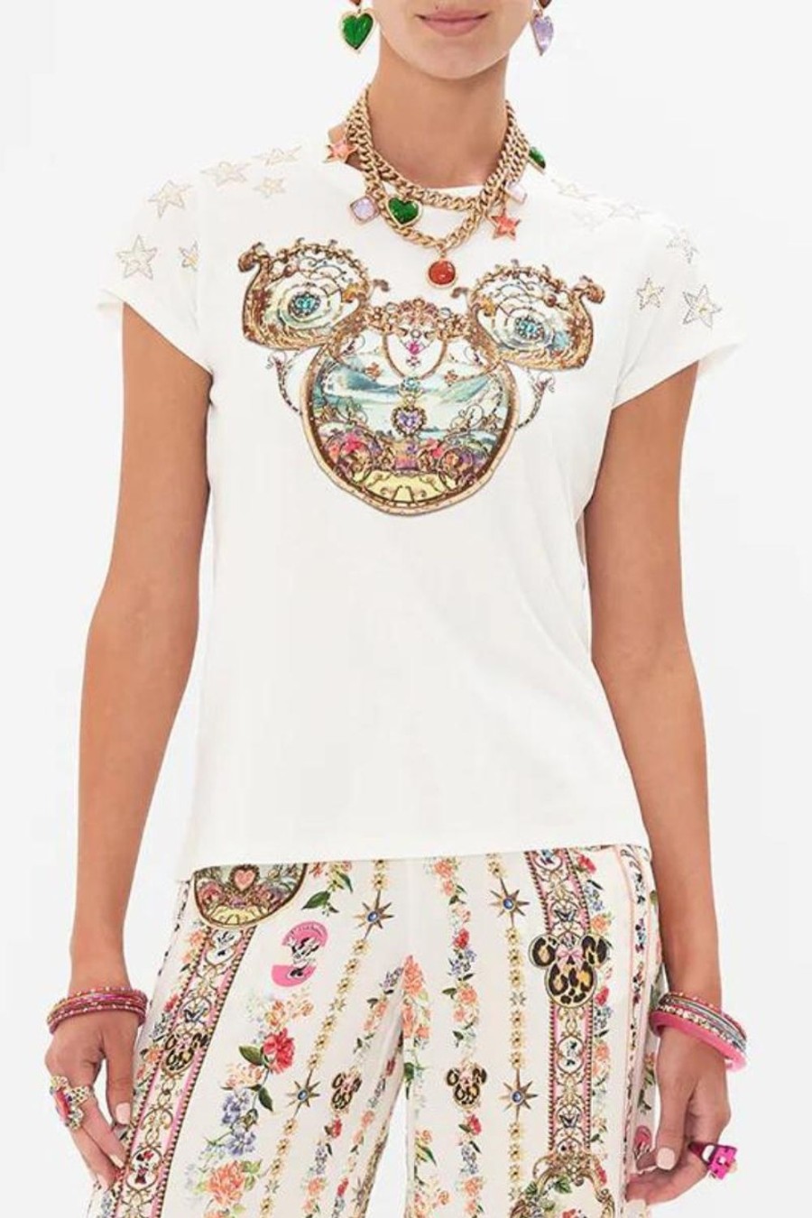 Fashion Camilla | Camilla | Mickey Takes A Trip Slim Fit Round Neck T-Shirt In White