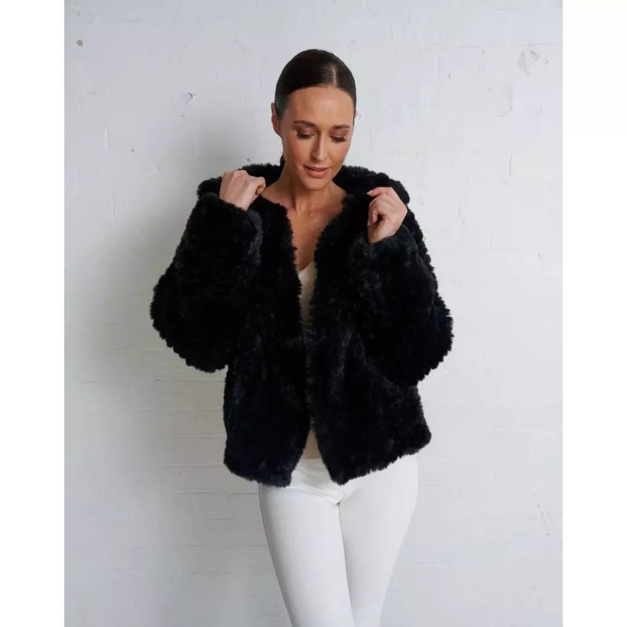 Fashion Lady Luxe | Lady Luxe | Leola Faux Fur Knit Jacket | Black